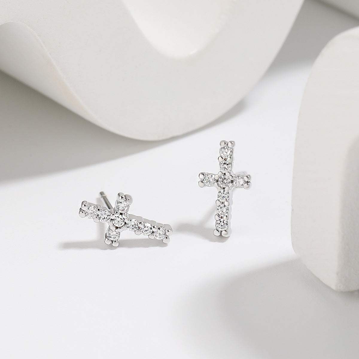 Wholesale S925 earrings ear bone full diamond zircon cross earrings