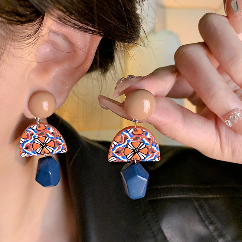 Wholesale Vintage Baroque Color Contrast Geometric Earrings