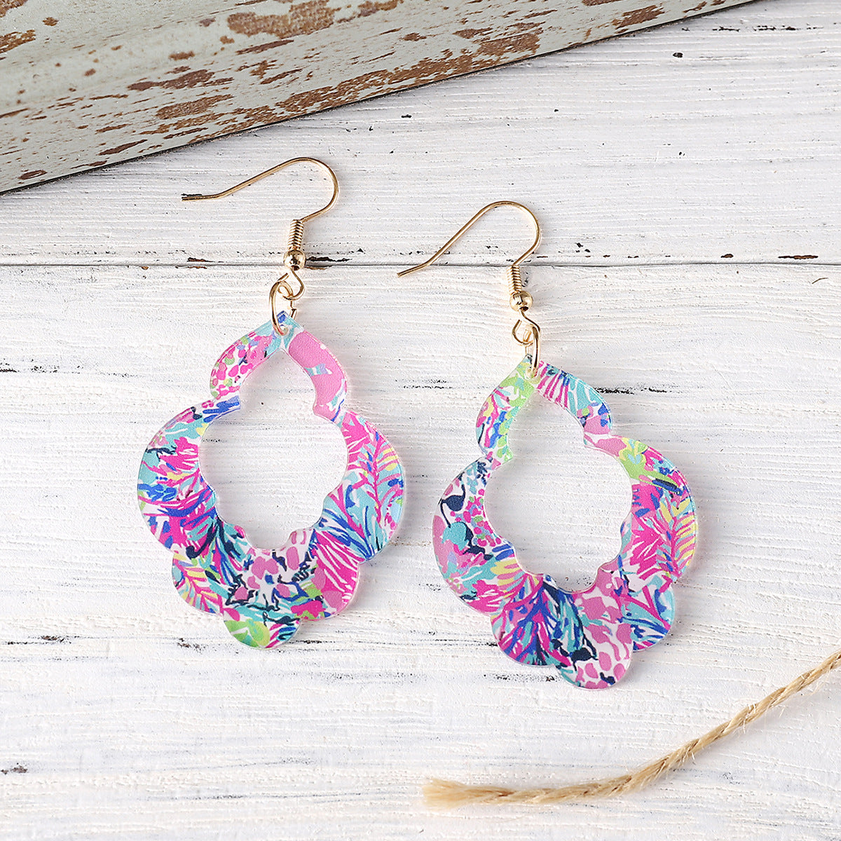 Wholesale  Fake Color Leaves Flowers Bohemian Hollow Pendant Earrings