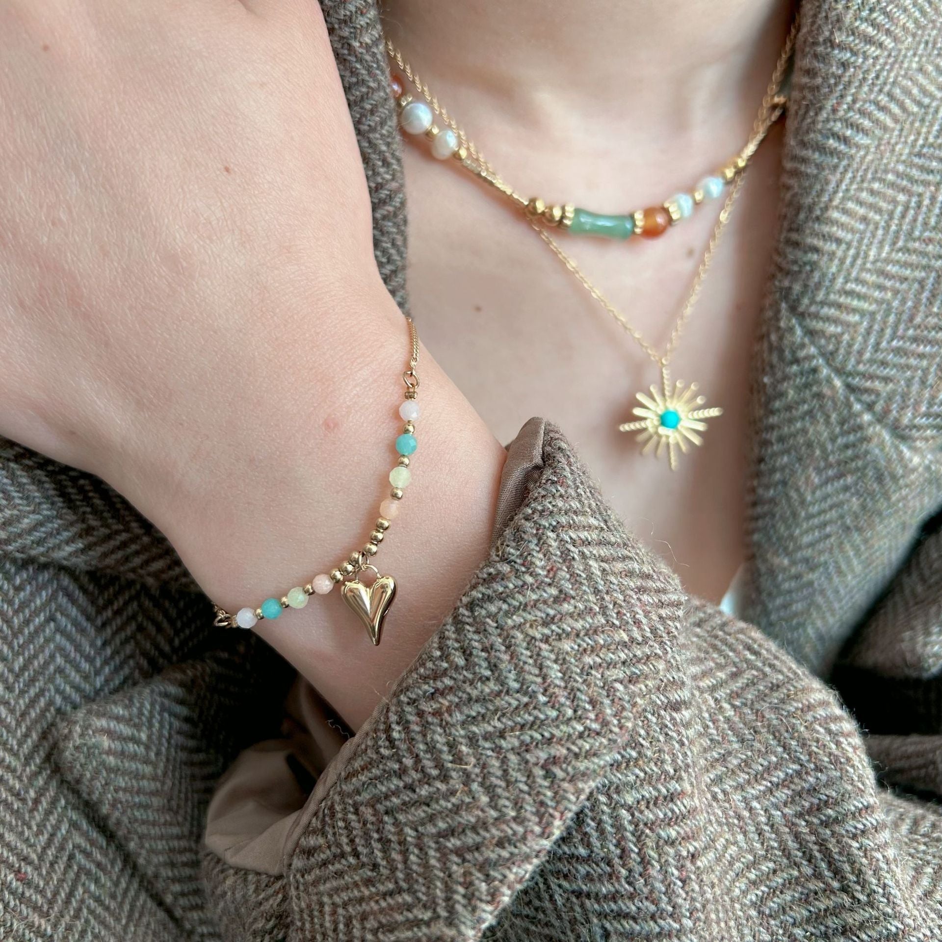 Wholesale Stainless Steel  Colorful Natural Stone Pearl Stone Rice Beaded Necklace