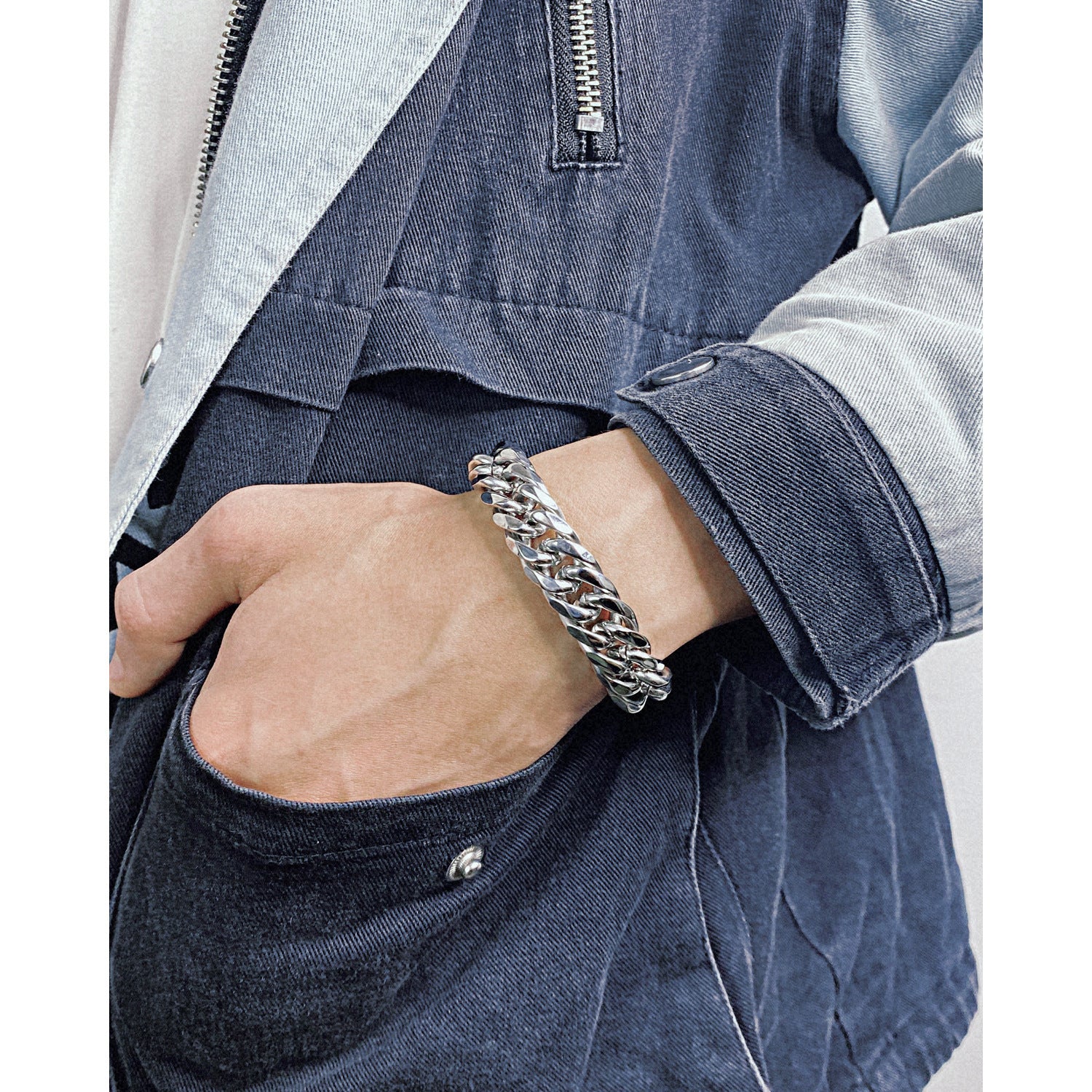 Wholesale Titanium Steel Thick Chain Hip-hop Cuban Chain Bracelet for Men