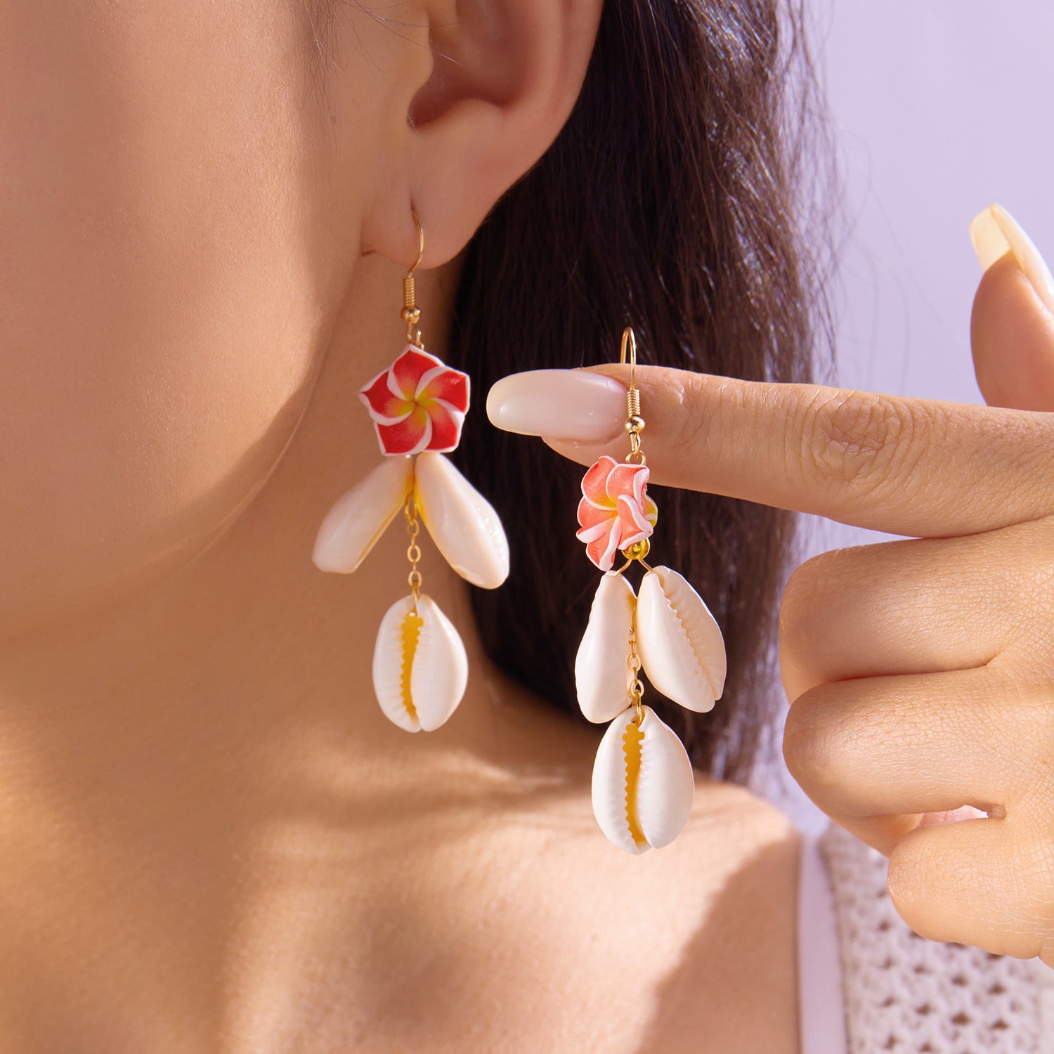 Wholesale  Bohemian beach style plumeria flower shell earrings