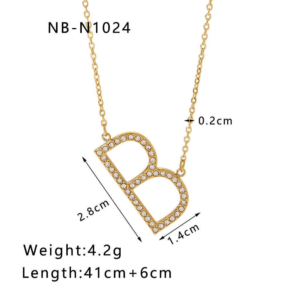Wholesale Stainless steel letter pendant necklace diamond plated 18K gold  necklace