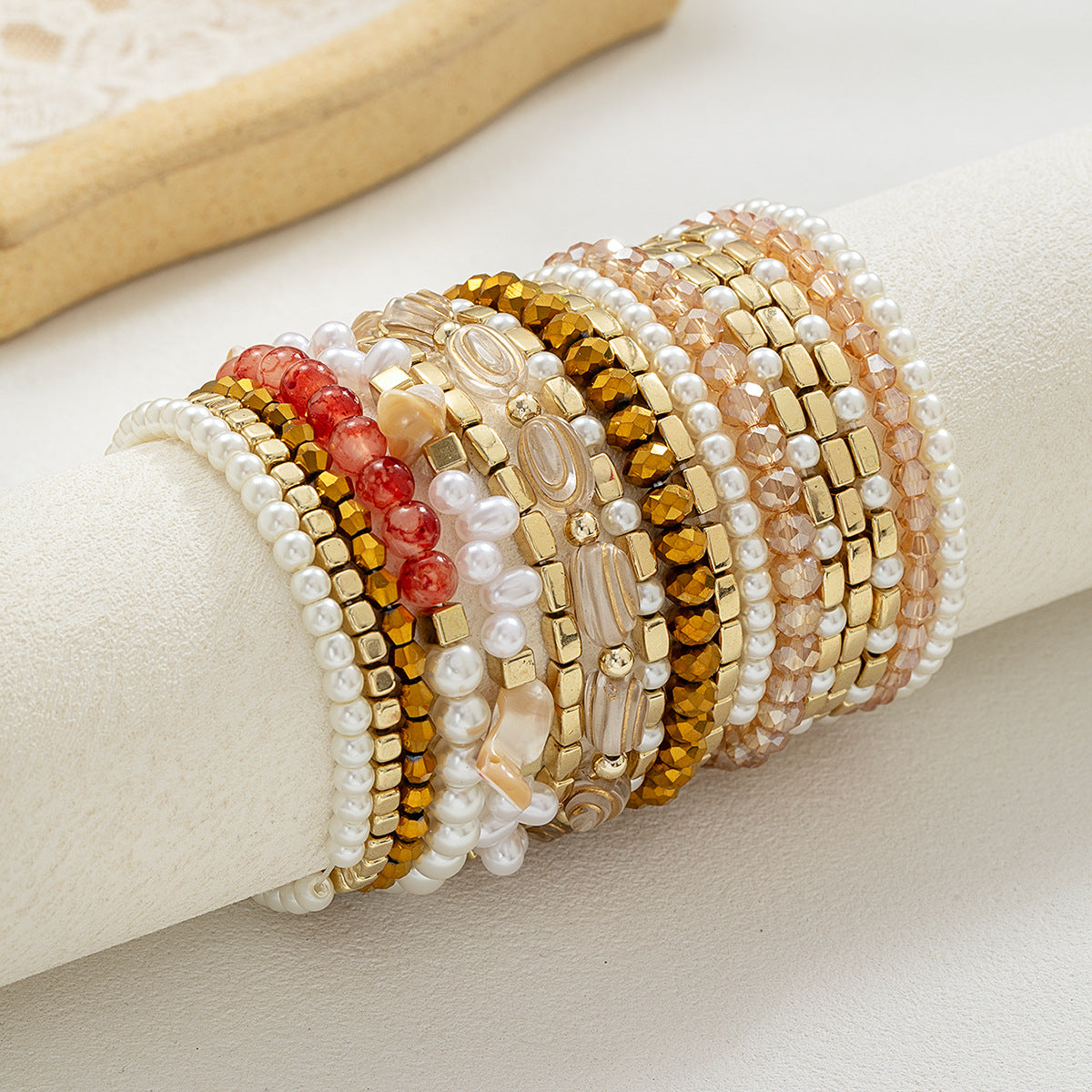 Wholesale Retro ethnic style glass pearl crystal acrylic CCB multi-piece bracelet set