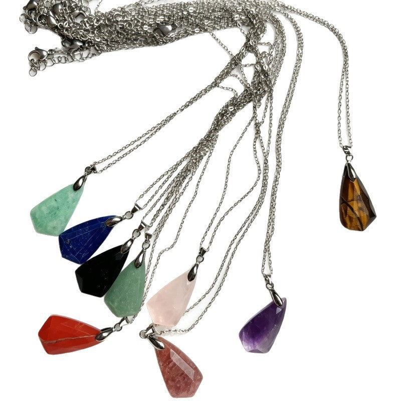 Wholesale Faceted Natural Amethyst Pendant Necklace Bohemian Geometric Jewelry Accessory For Boutique Resale