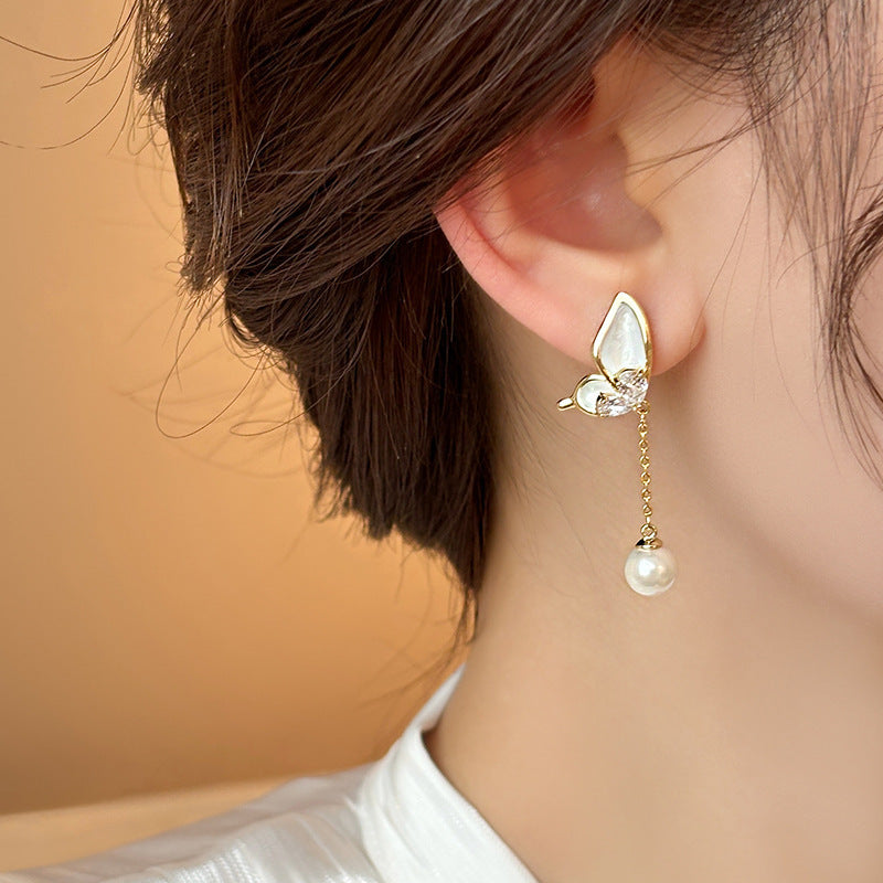 Wholesale  Zircon Butterfly Pearl Ear Clip Light Luxury Elegant  Earrings