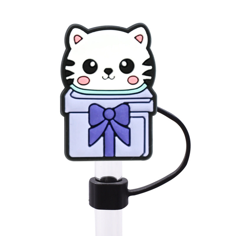 Wholesale Random 100pcs Cat Series 8/10mm PVC Soft Straw Tube Cap