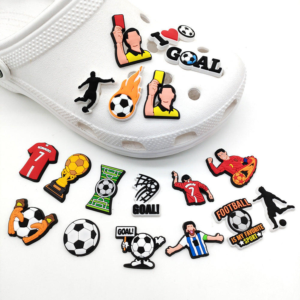 Wholesale 10pcs Football Sports Series Hole Shoe Flower Buckle Shoes Charms
