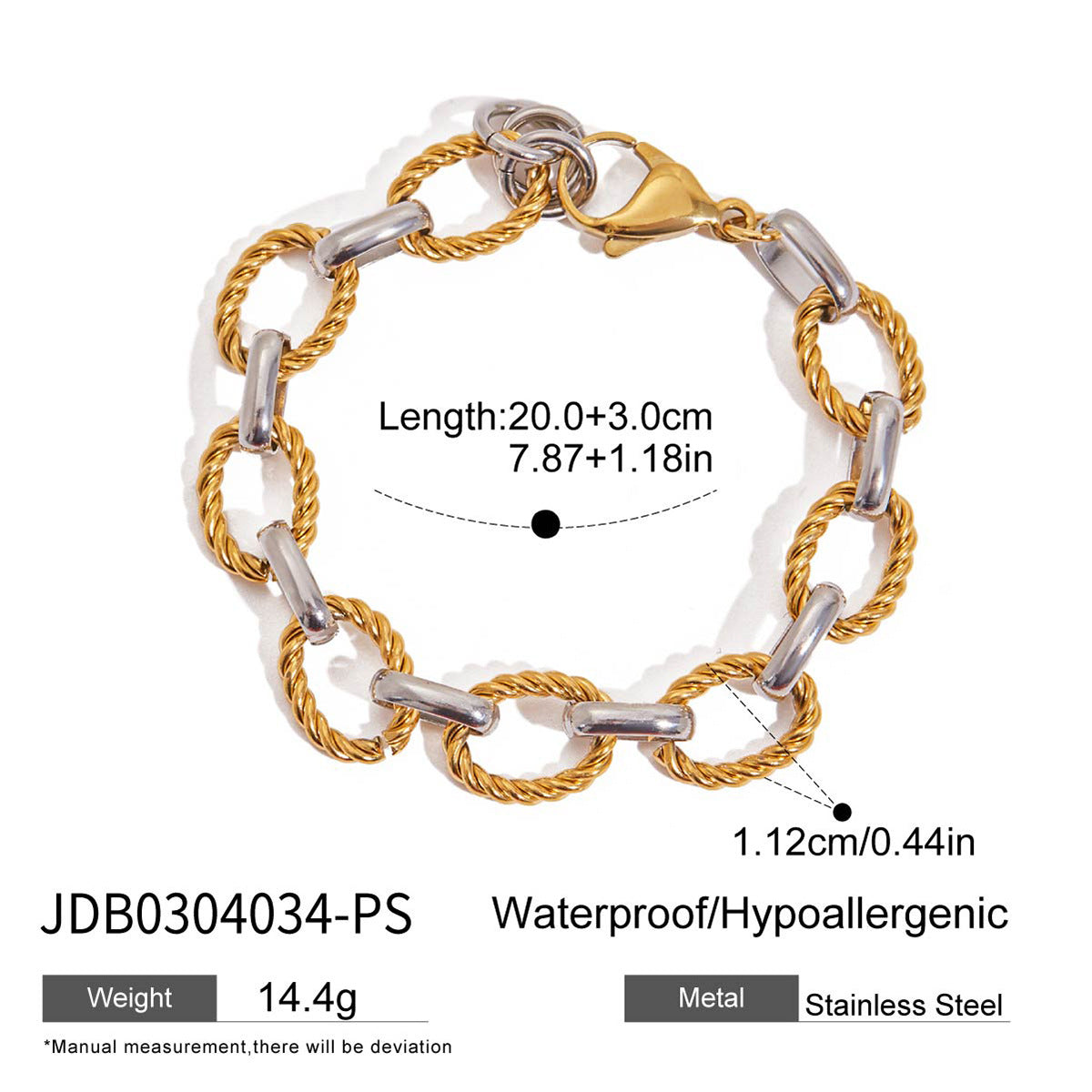 Wholesale 18K gold and stainless steel gold and silver color matching  cross chain bracelet