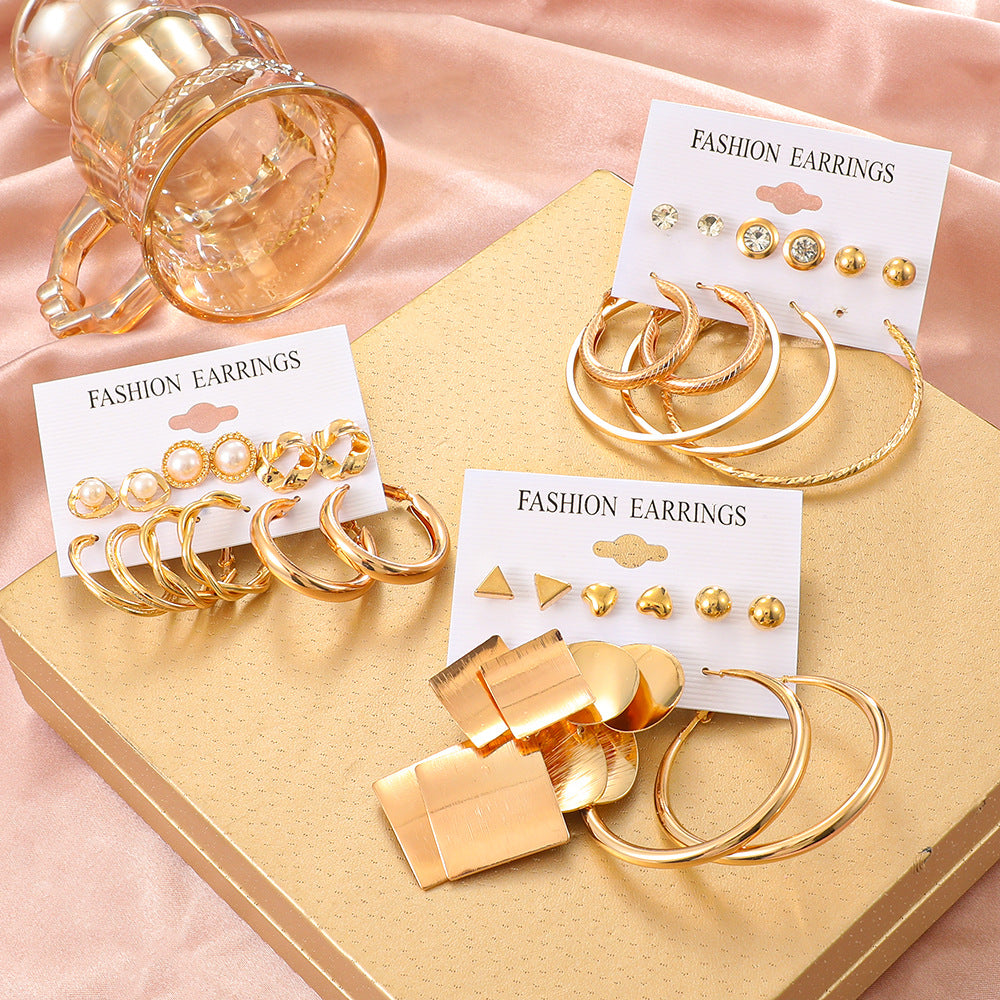 Wholesale Gold Geometric Pearl and Diamond Earrings Sets ACC-ES-MY027