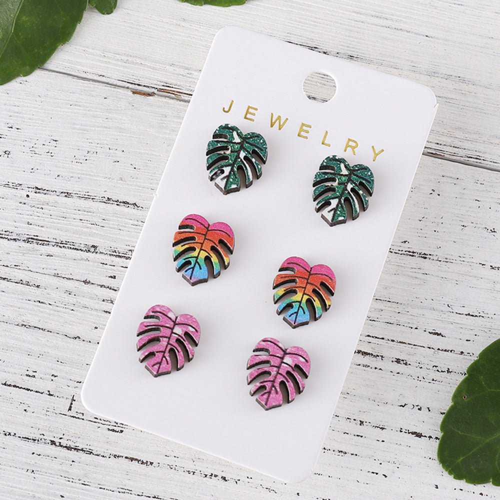 Wholesale Bohemian Turtle Back Leaf Wooden Earring Set ACC-ES-ChuLian007