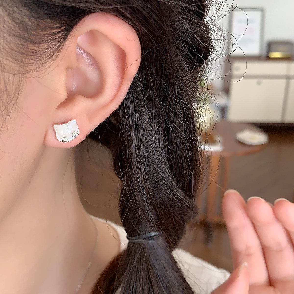 Wholesale Broken shells cat starfish earrings set silver needle heart bow earrings