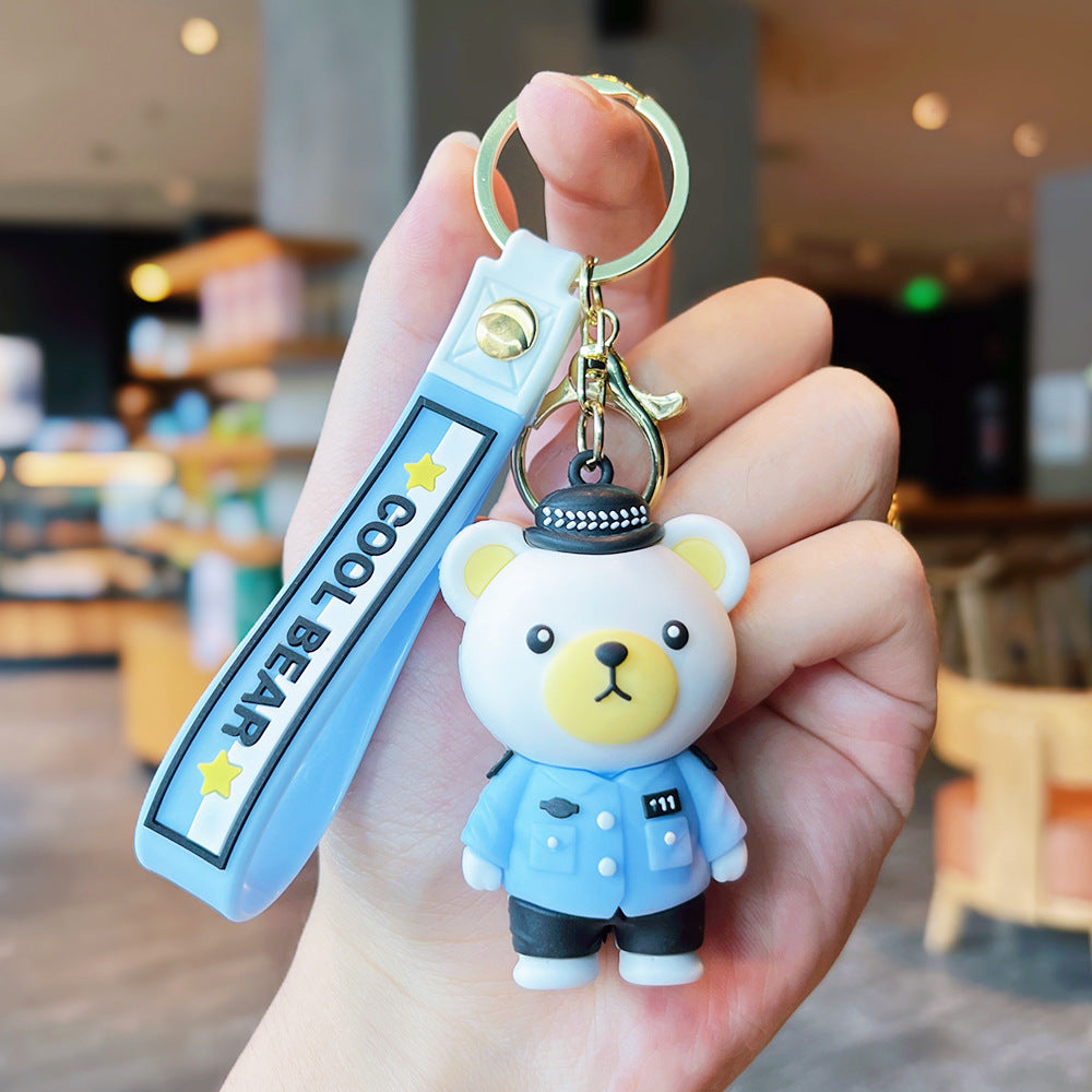 Wholesale Cute Cartoon Police Bear PVC Keychains ACC-KC-ErLu023