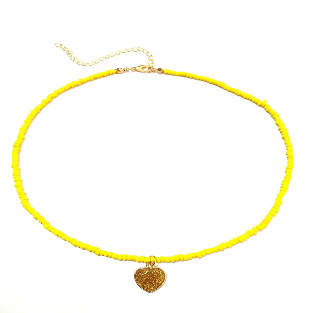 Wholesale Colorful Rice Beads Alloy Heart Necklaces ACC-NE-RongYan004