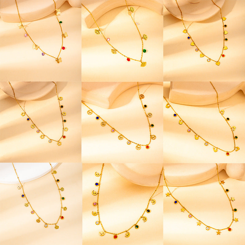 Wholesale  female stainless steel color zircon pendant necklace