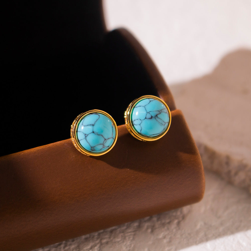 Wholesale Real Gold Electroplated Zircon Round Irregular Green Stud Earrings