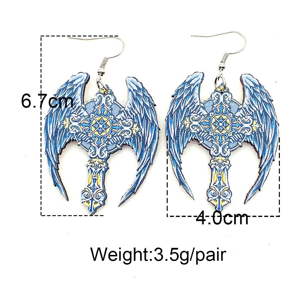 Wholesale  Wooden Earrings Cross Baroque Dark Embossed Gothic Style Earrings