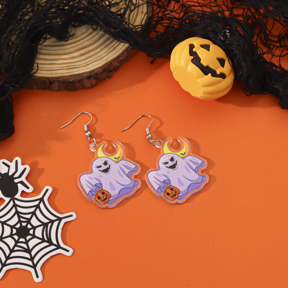 Wholesale  Acrylic Pumpkin Lantern Bat Earrings