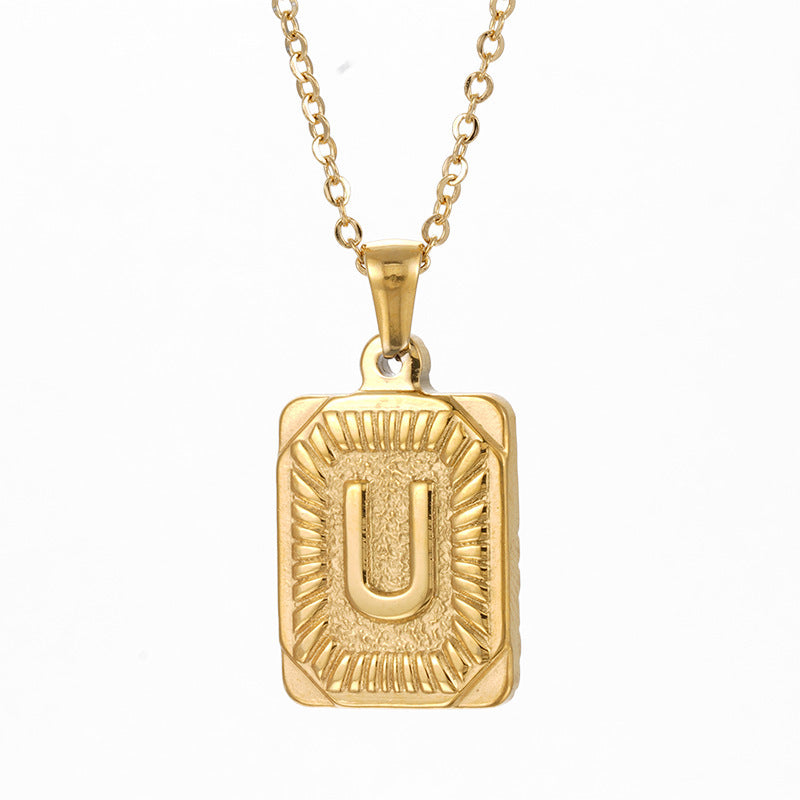 Wholesale  18K gold square brand stainless steel letter pendant necklace
