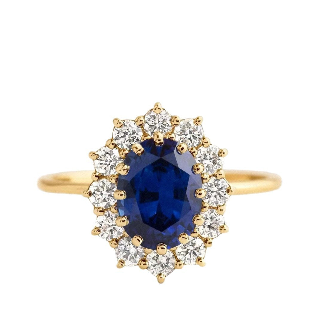 Wholesale Alloy Electroplated Women' s Geometric Sapphire Ring,  Fashion Jewelry Accessory,  Boutique Resale Gift