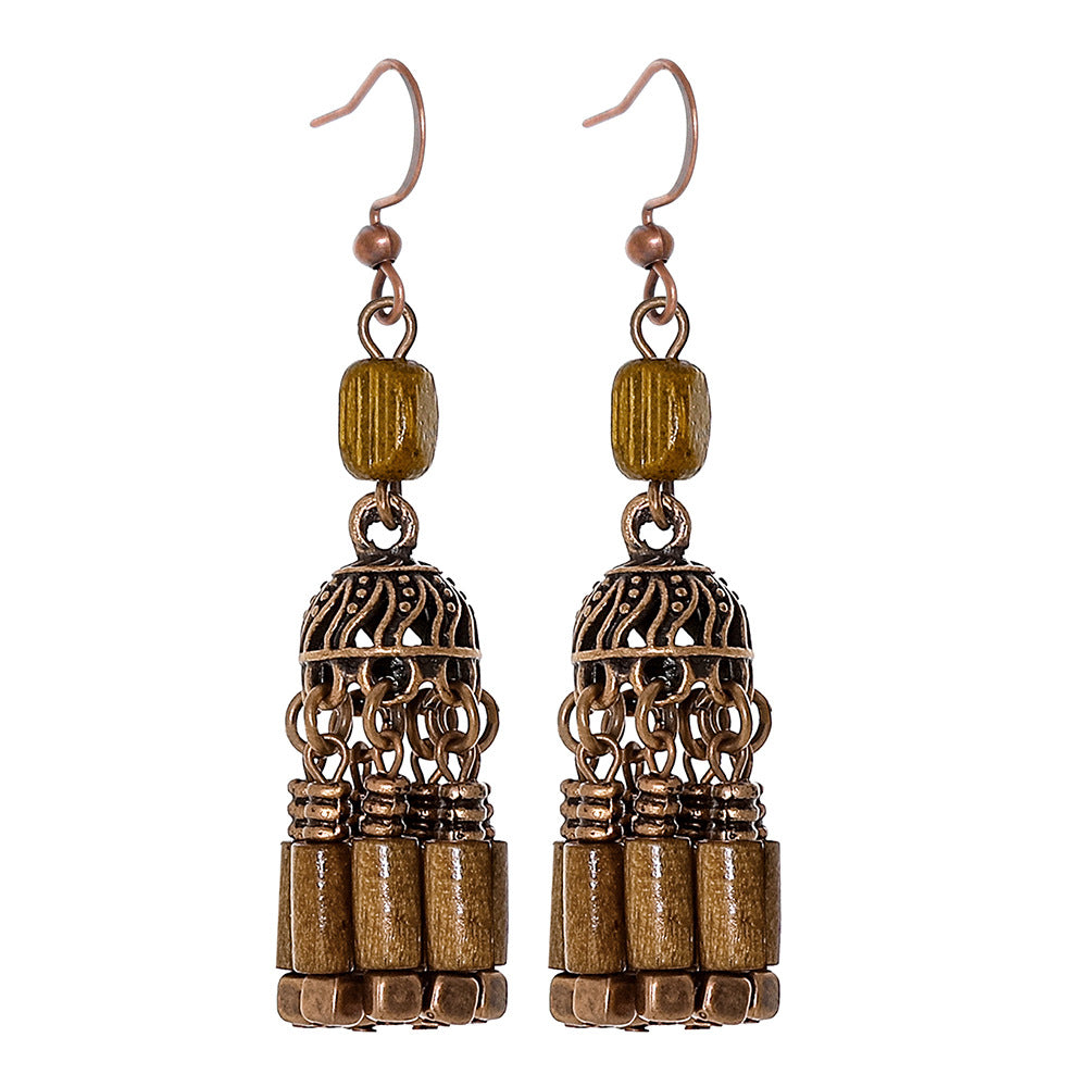 Wholesale Retro Ethnic Tassel Earrings Copper Handmade Beaded Women Fashion Accessory