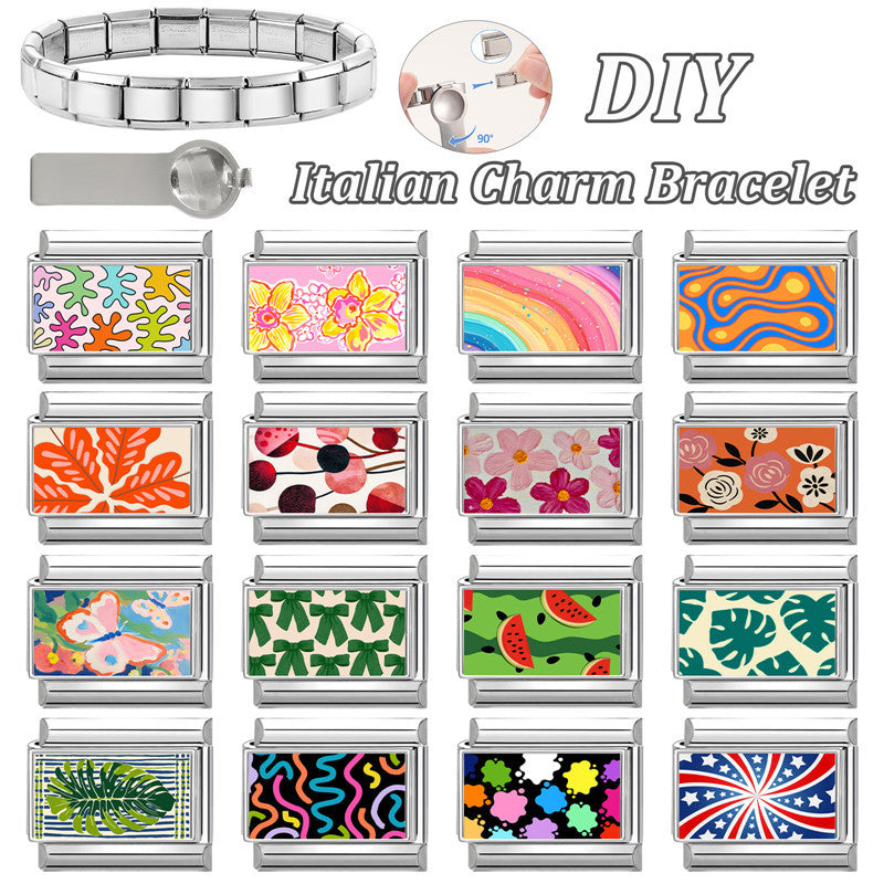 Wholesale  9mm Italian Charm Starter Bracelets DIY square Single Section Creative Stainless Steel Composable Bracelet
