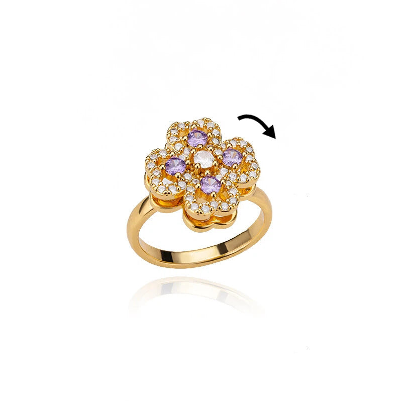 Wholesale Heart Shape Purple Bow Zircon Ring 18K Gold Plated Fashion Accessory Gift for Women Boutique Resale