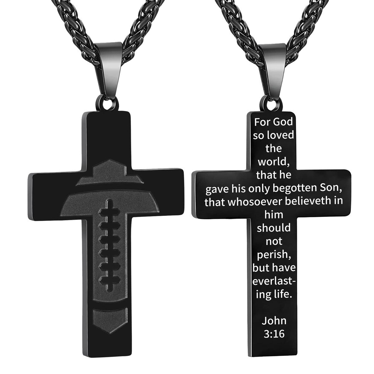 Wholesale American Football Stainless Steel Cross Bible Pendant Necklace
