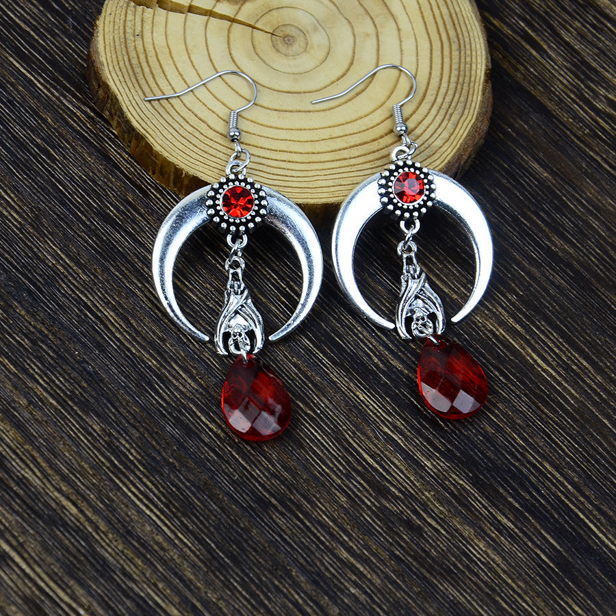 Wholesale Trendy Vampire Bat Moon Pendant Earrings Black Zinc Alloy  Jewelry Accessory