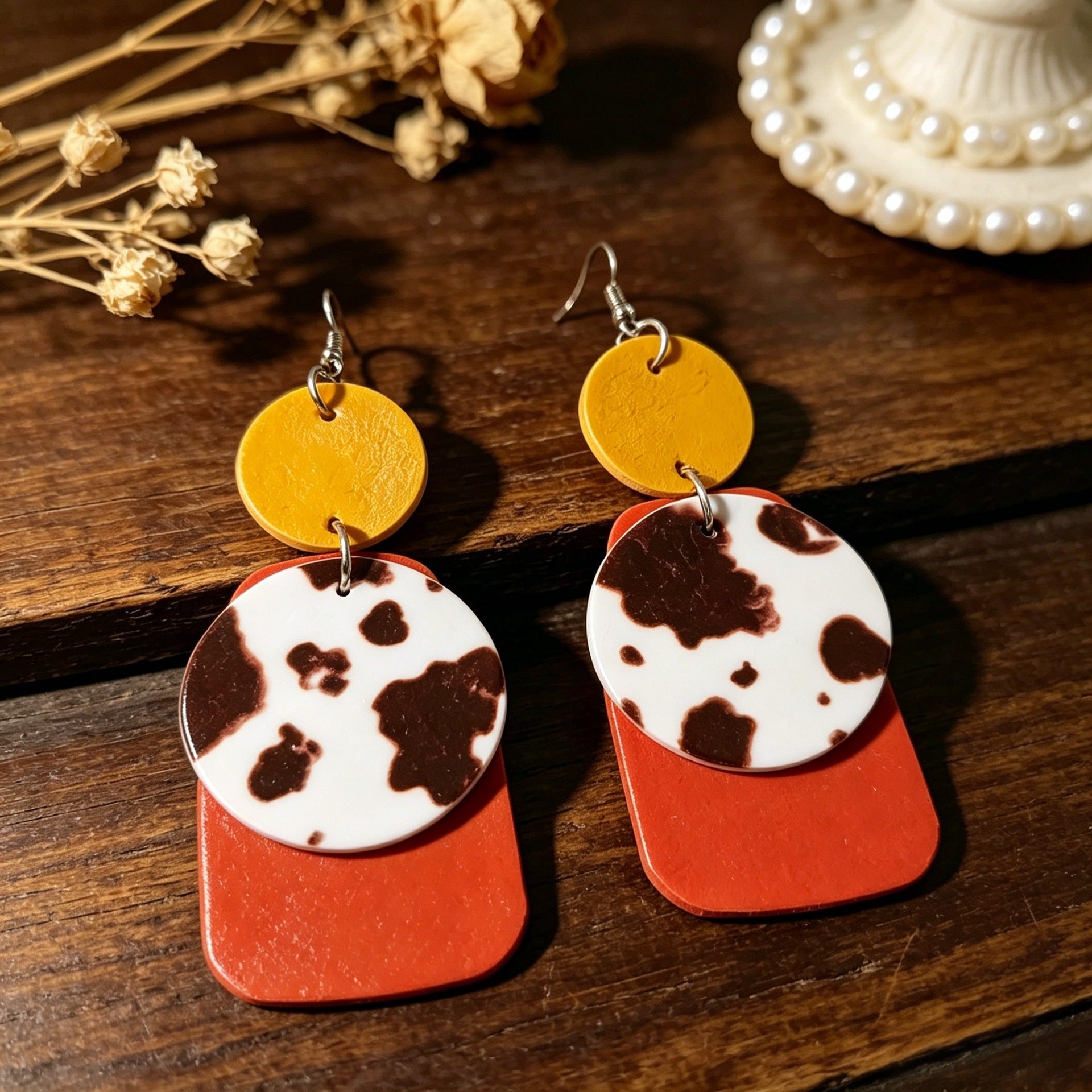 Wholesale Cow Print Leather Earrings Bohemian Retro Fashion Accessory Gift