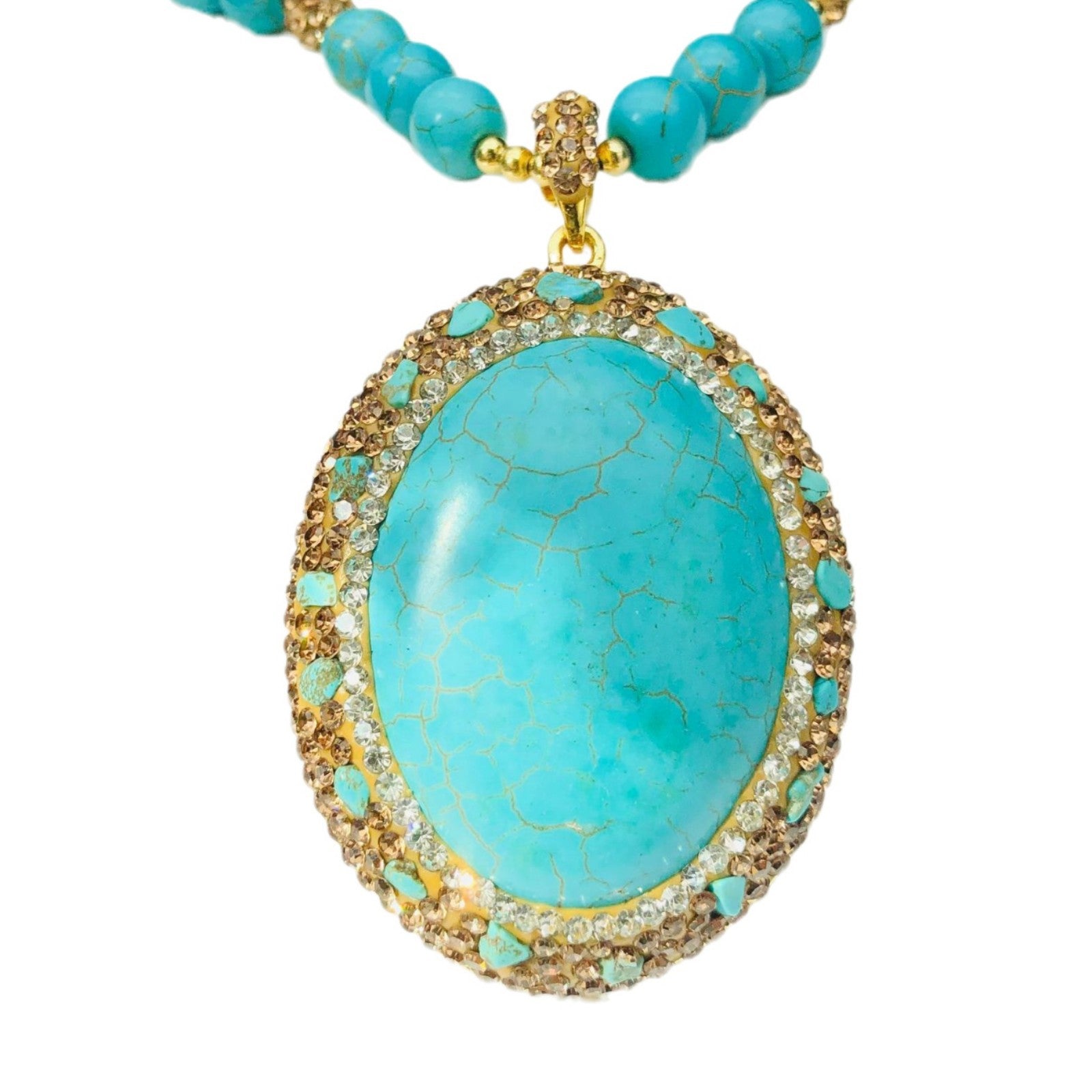 Wholesale Natural Large Turquoise Pendant Sweater Necklace