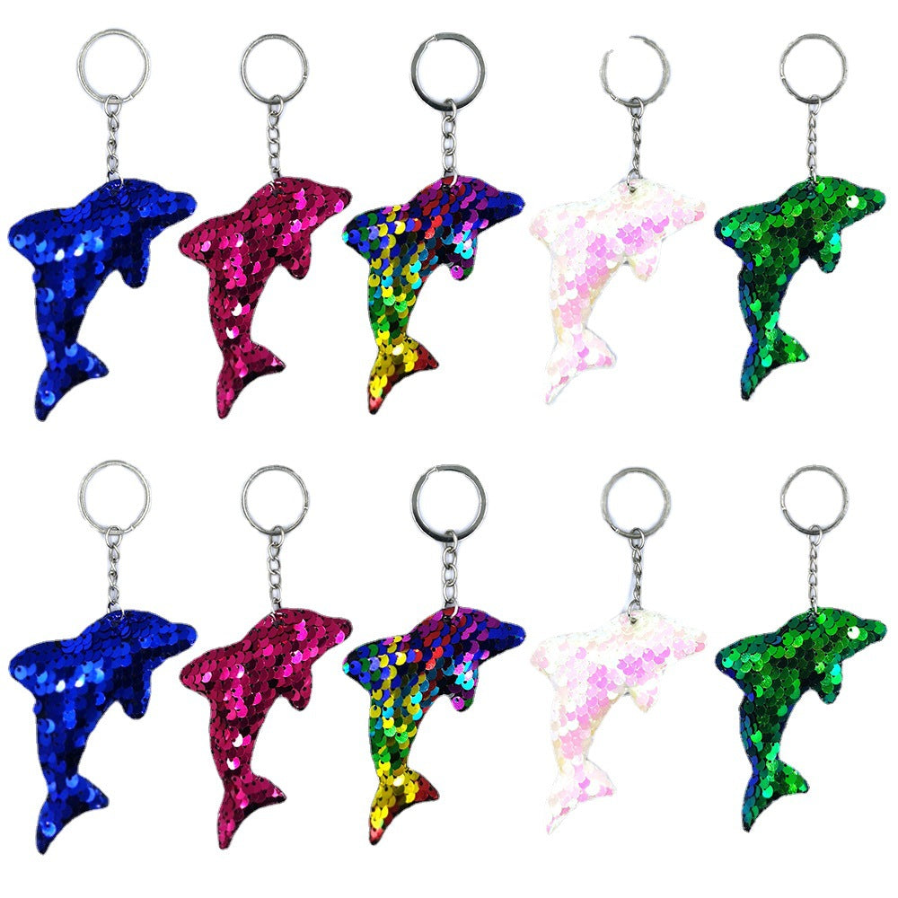 Wholesale Sequined Fish Scale Dolphin Keychain Double-sided Reflective Glossy Accessories Pendant Sequin Keychain ACC-KC-DY008