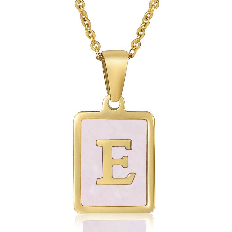 Wholesale Stainless Steel 26 English Letter Necklace 18K Natural Pink Shell Clavicle Chain ACC-NE-Zhongy007