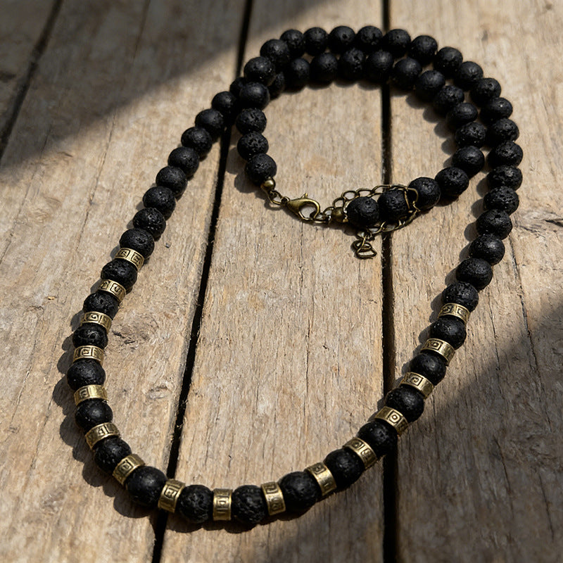 Wholesale Turquoise Volcanic Stone Necklace Ethnic Bohemian Style Men' s Fashion Accessory Gift