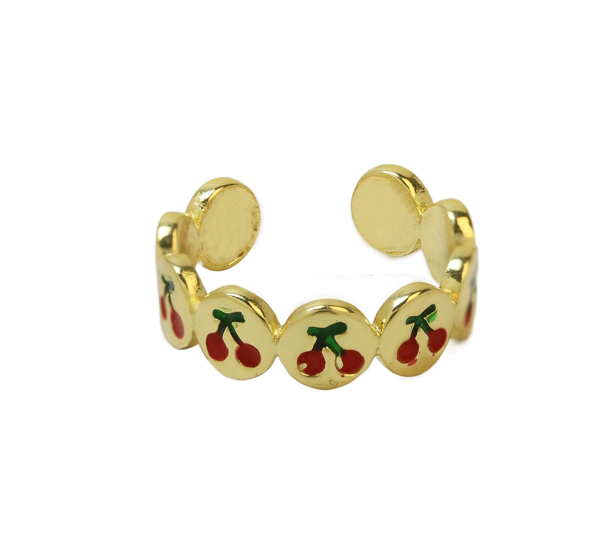 Wholesale 18k Brass Oil Dropping Color Preservation Fruit Series Red Cherry Strawberry Ring