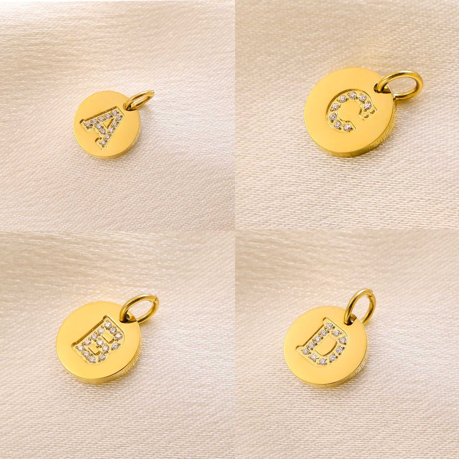 Wholesale  14K Round Brand Diamond Letter  Stainless Steel Pendant