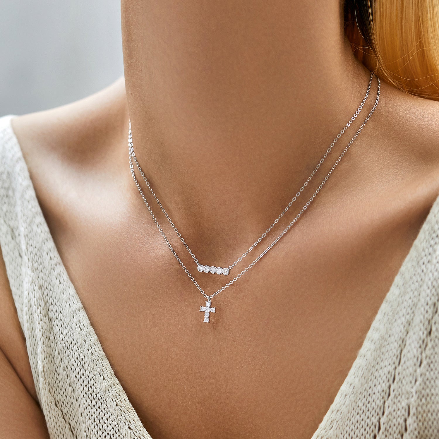 Wholesale diamond s925 silver cross full diamond necklace