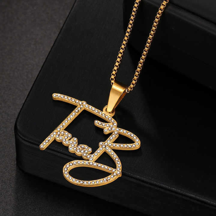 Wholesale  Titanium steel English alphabet name full diamond necklace