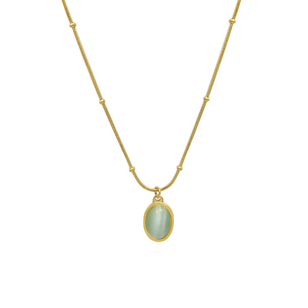 Wholesale French Retro Titanium Steel 18K Gold Plated Cat Eye Oval Pendant Necklace Women S Collarbone Chain Fashion Accessory