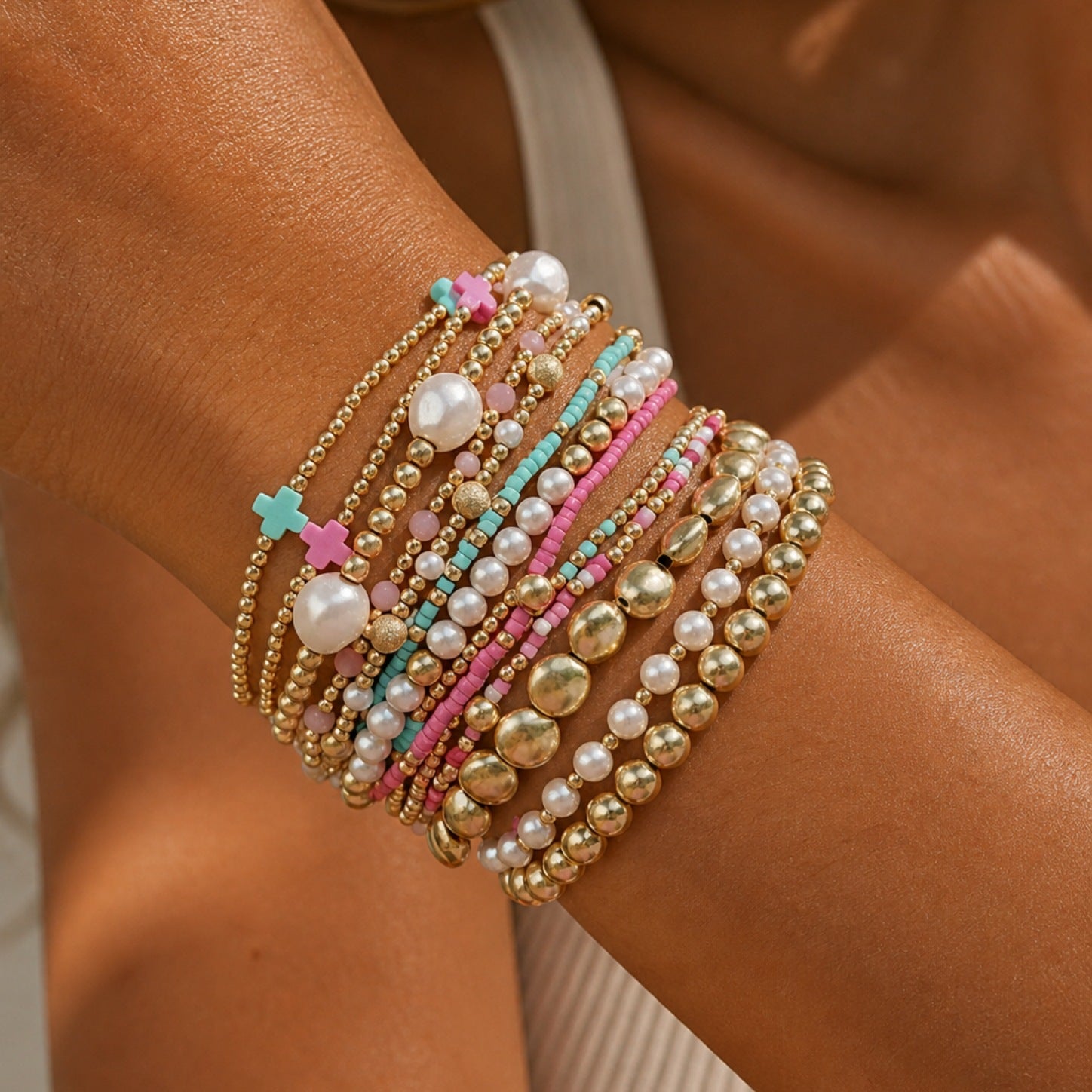 Wholesale Bohemian Glass Bead Bracelet Set 9-Piece Fashion Accessory Boutique Gift