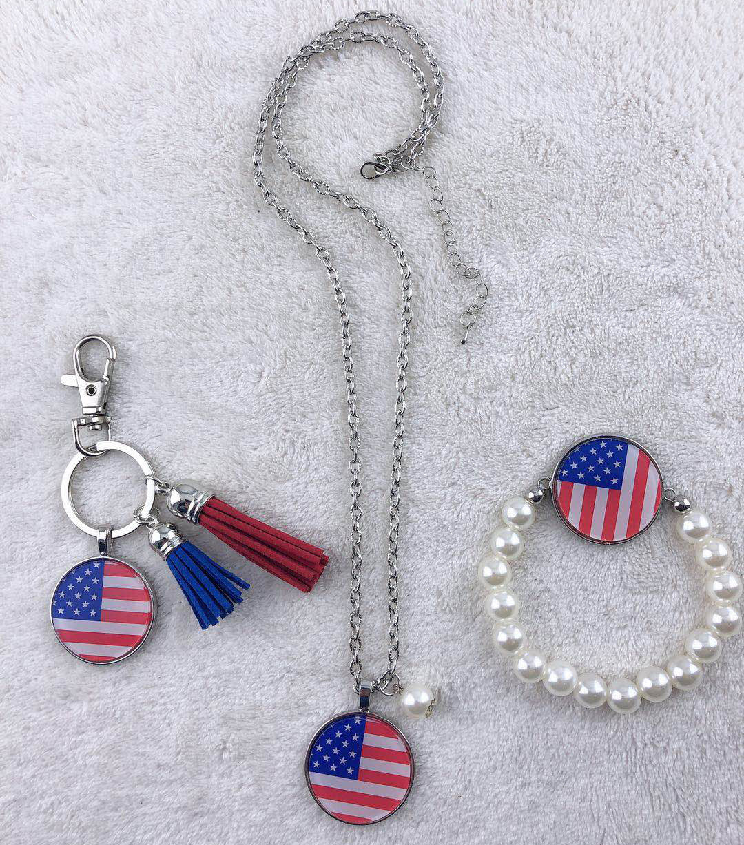 Wholesale Independence Day American flag Stars and Stripes pearl bracelet