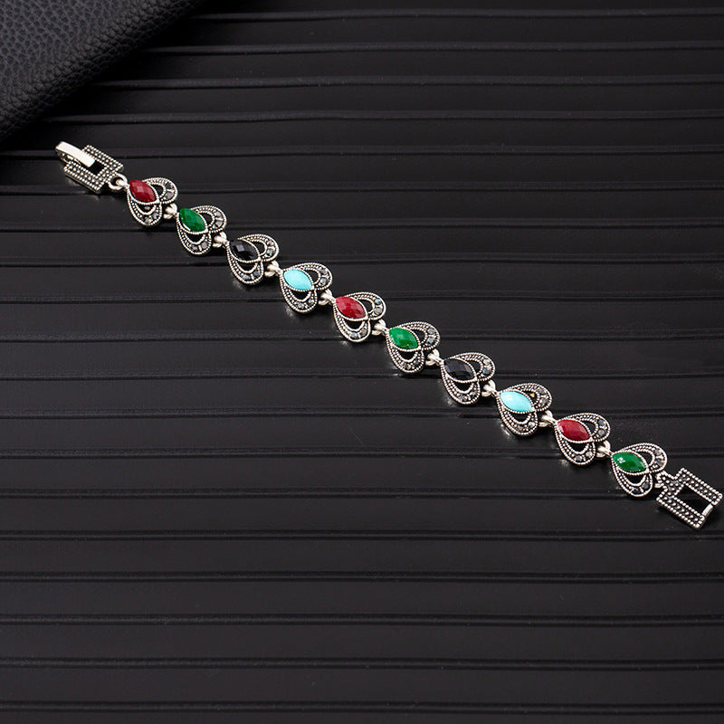 Wholesale Boho Ethnic Turquoise Bracelet Alloy Rhinestone Jewelry Accessory for Women