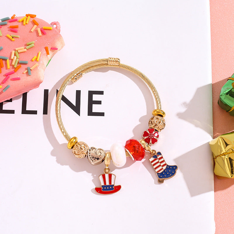 Wholesale American Independence Day Butterfly Hot Air Balloon Beaded Stainless Steel Bracelet ACC-BT-QingLian005