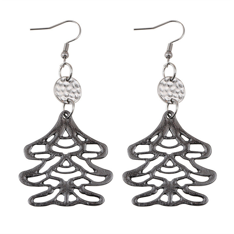 Wholesale Hollow Christmas Tree Earrings Retro Alloy Jewelry Accessory Gift