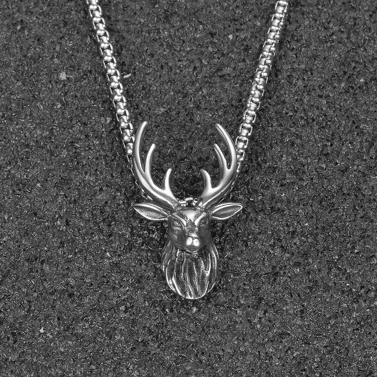 Wholesale Vintage Stainless Steel Christmas Deer Antler Long Necklaces ACC-NE-Panci001