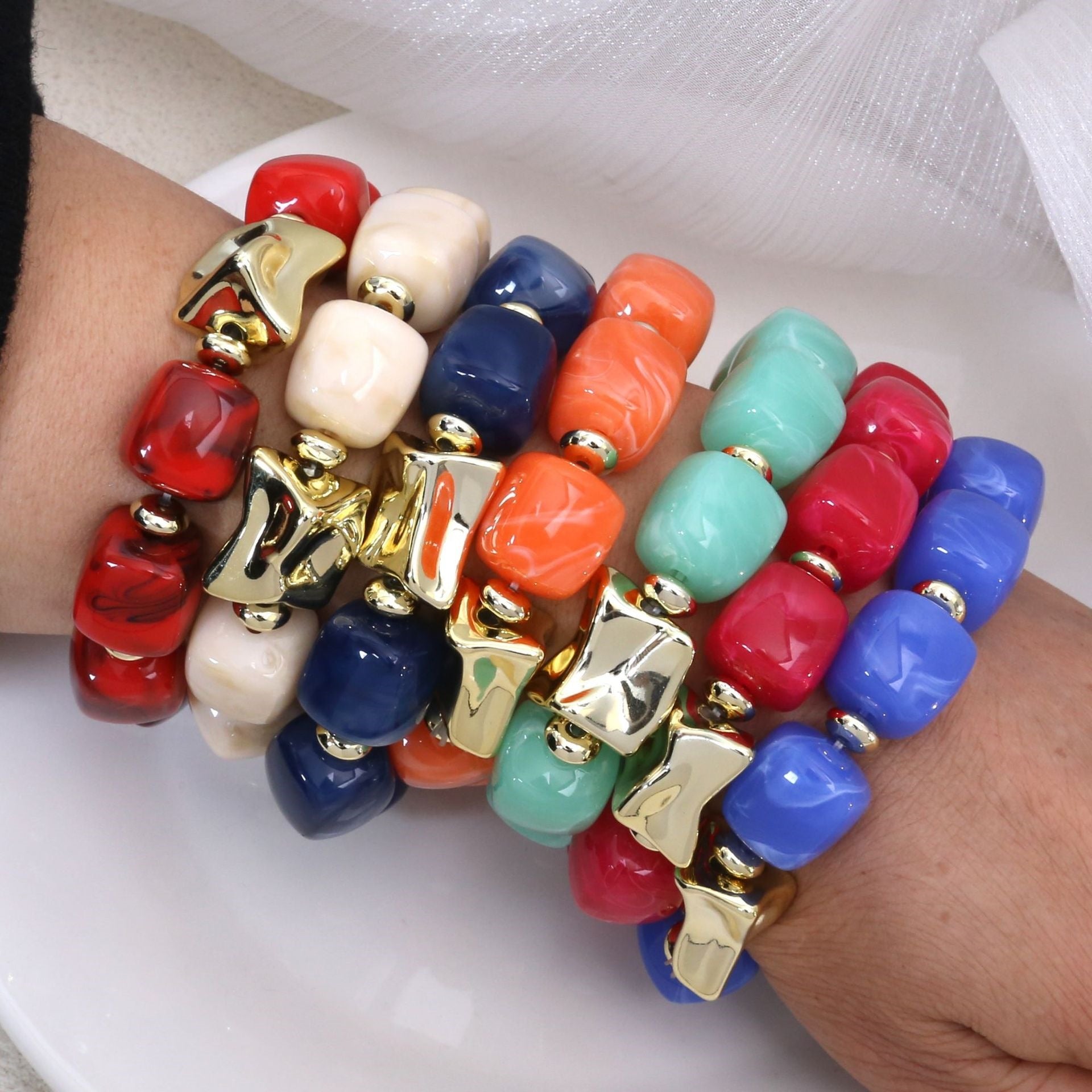 Wholesale Modern Chinese Style Acrylic Beaded Bracelet Colorful Square Candy Beads Women S Fashion Jewelry Gift Everyday