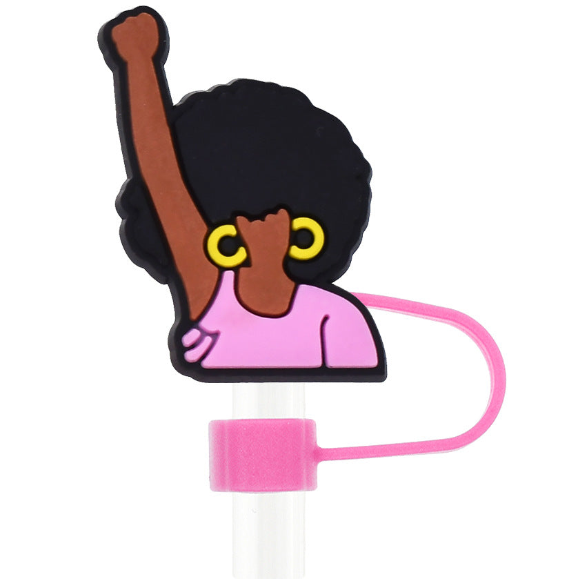 Wholesale Random Color 100pcs Girl Boss Straw Tube Cap 10mm Soft Glue Straw Decoration Straw Cover ACC-SCR-RYY025