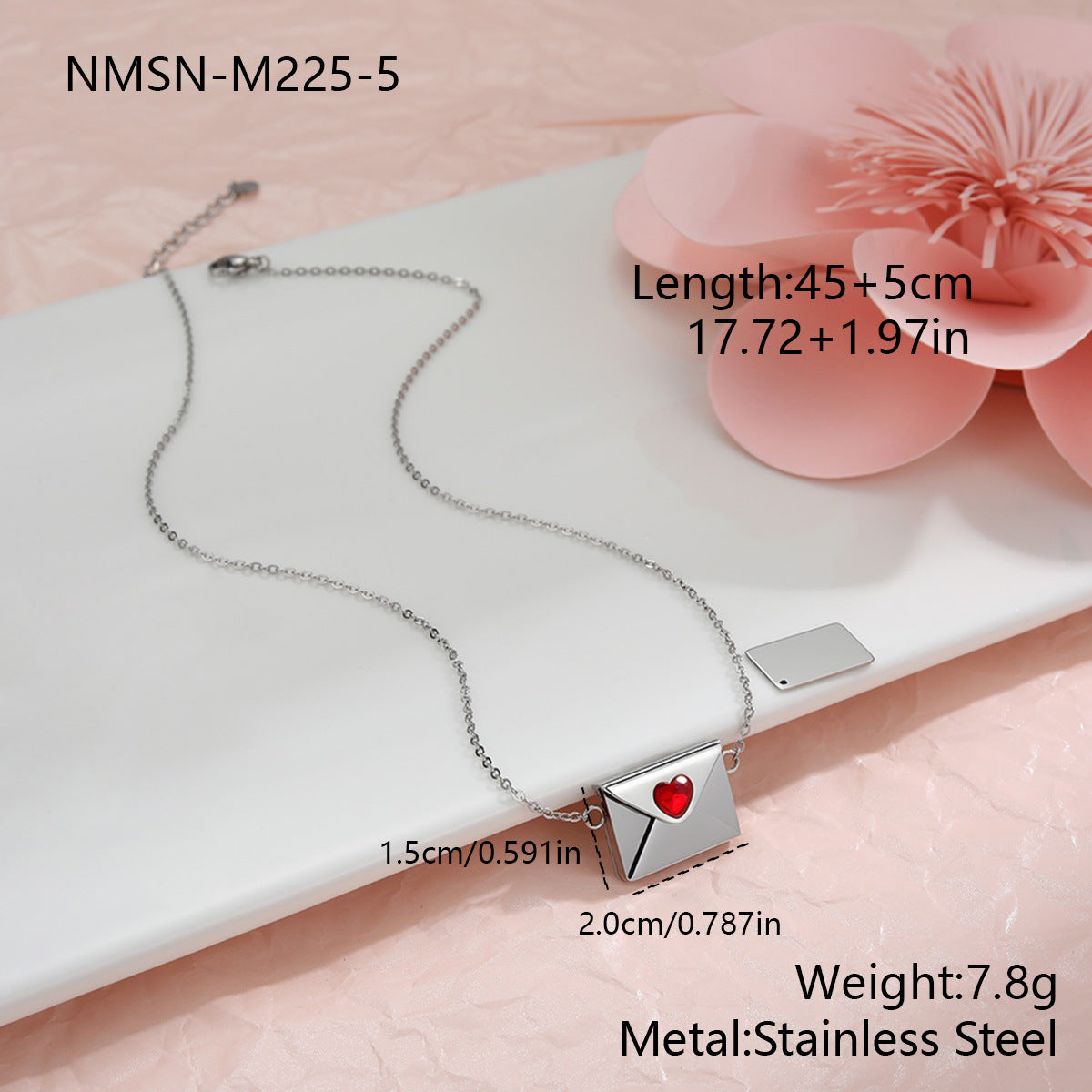 Wholesale Stainless steel 18K gold plated envelope heart-shaped diamond necklace