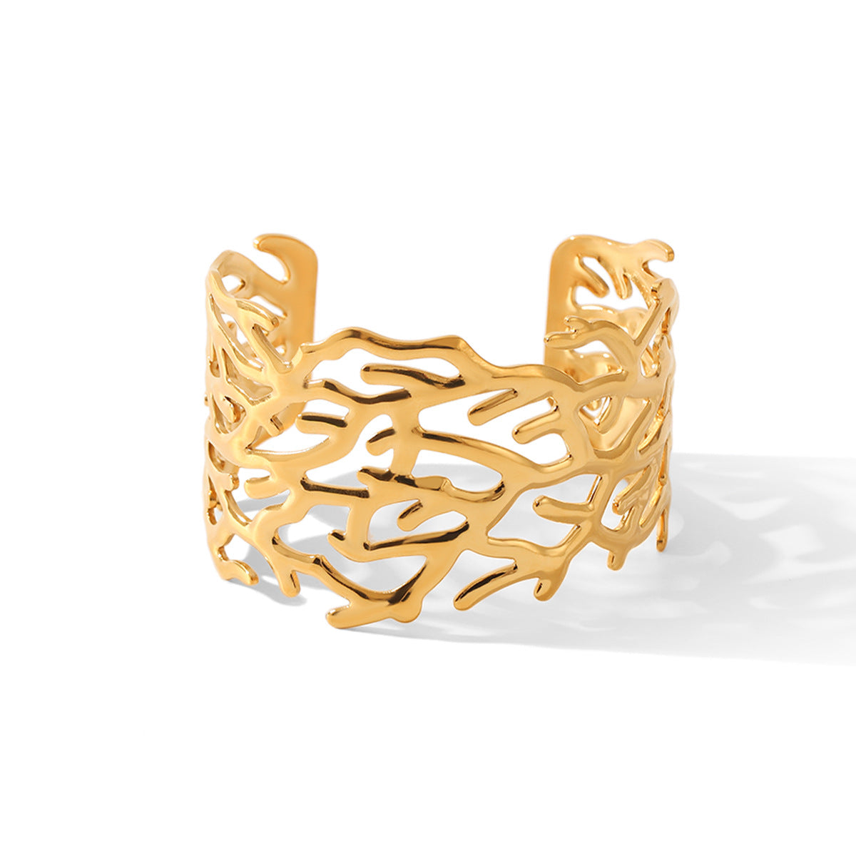 Wholesale  Stainless Steel Hollow Branch-shaped Wide-faced Open Bracelet