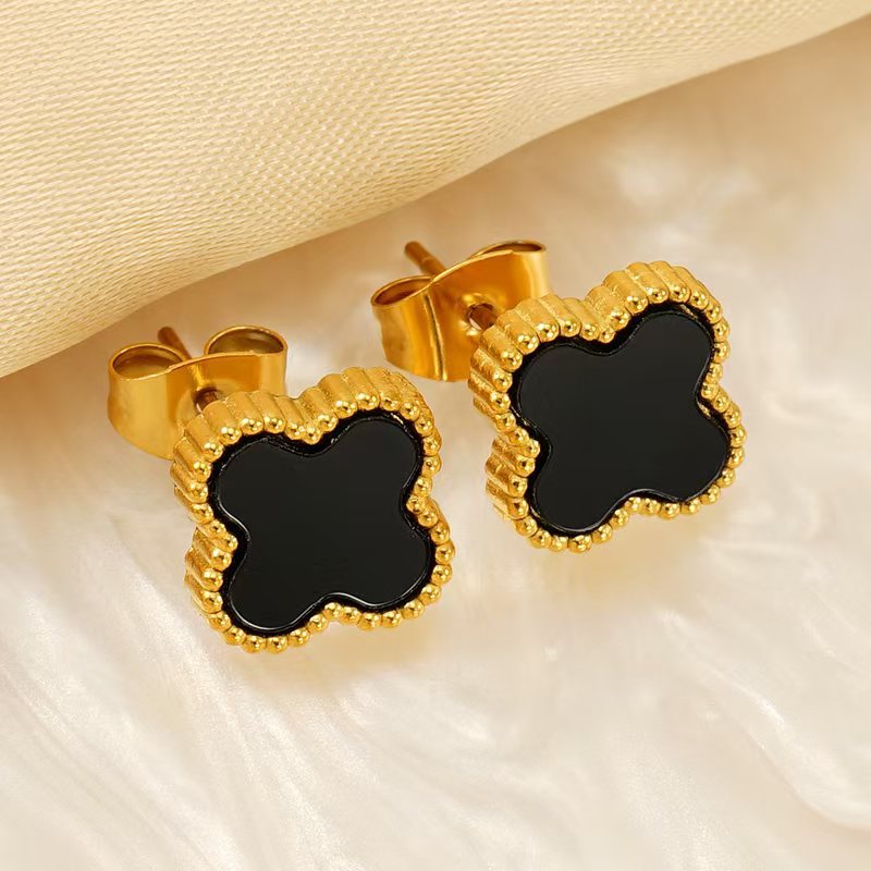 Wholesale Titanium Steel Four Leaf Clover Earrings ACCVIP-ES-ZhongYao001